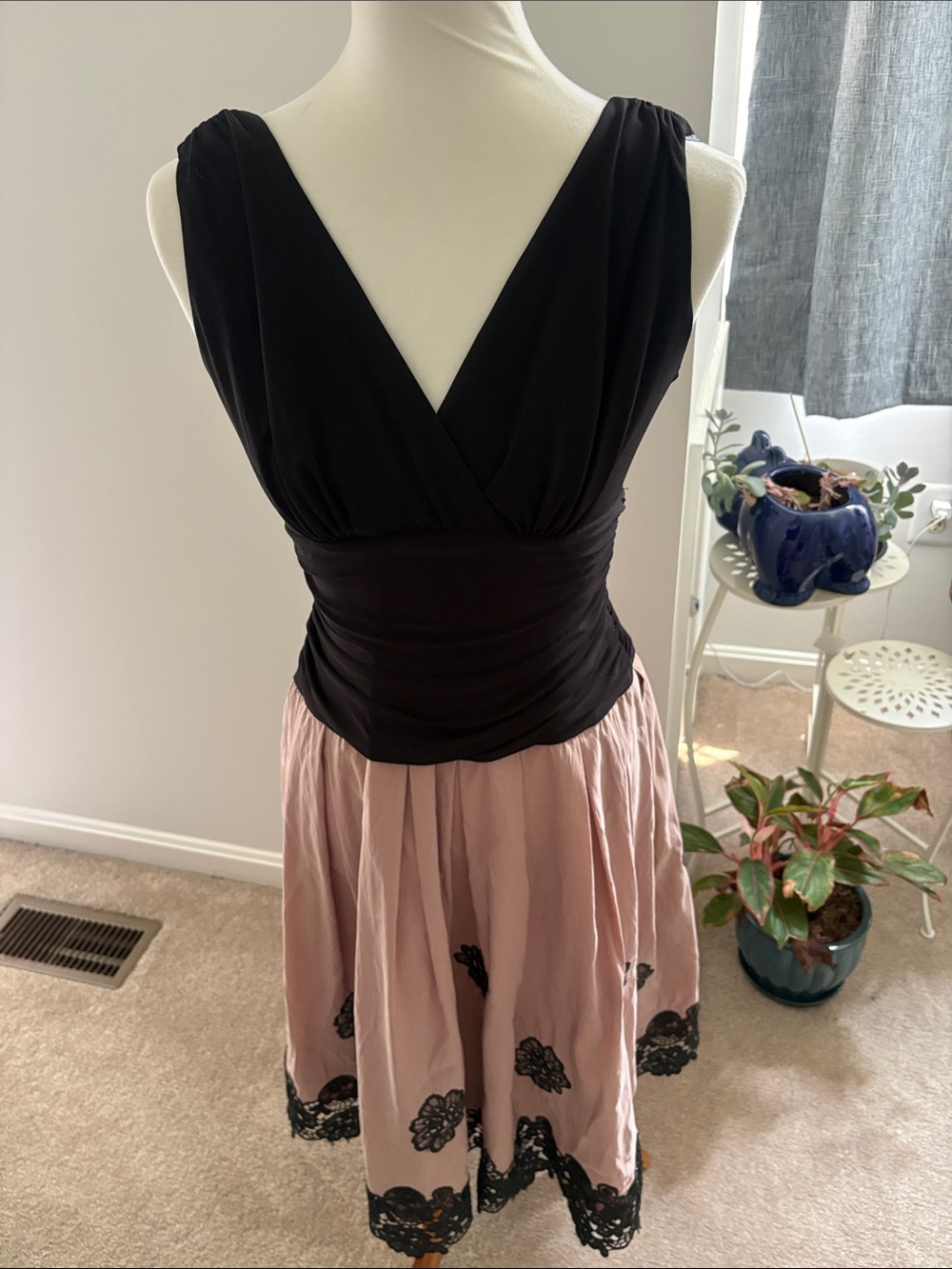 S.L. Fashions Black and Dusty Pink Sleeveless V-Neck Party Dress